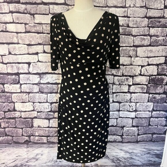 Lauren Ralph Lauren Black & Khaki Draped Neck Dress Size 10